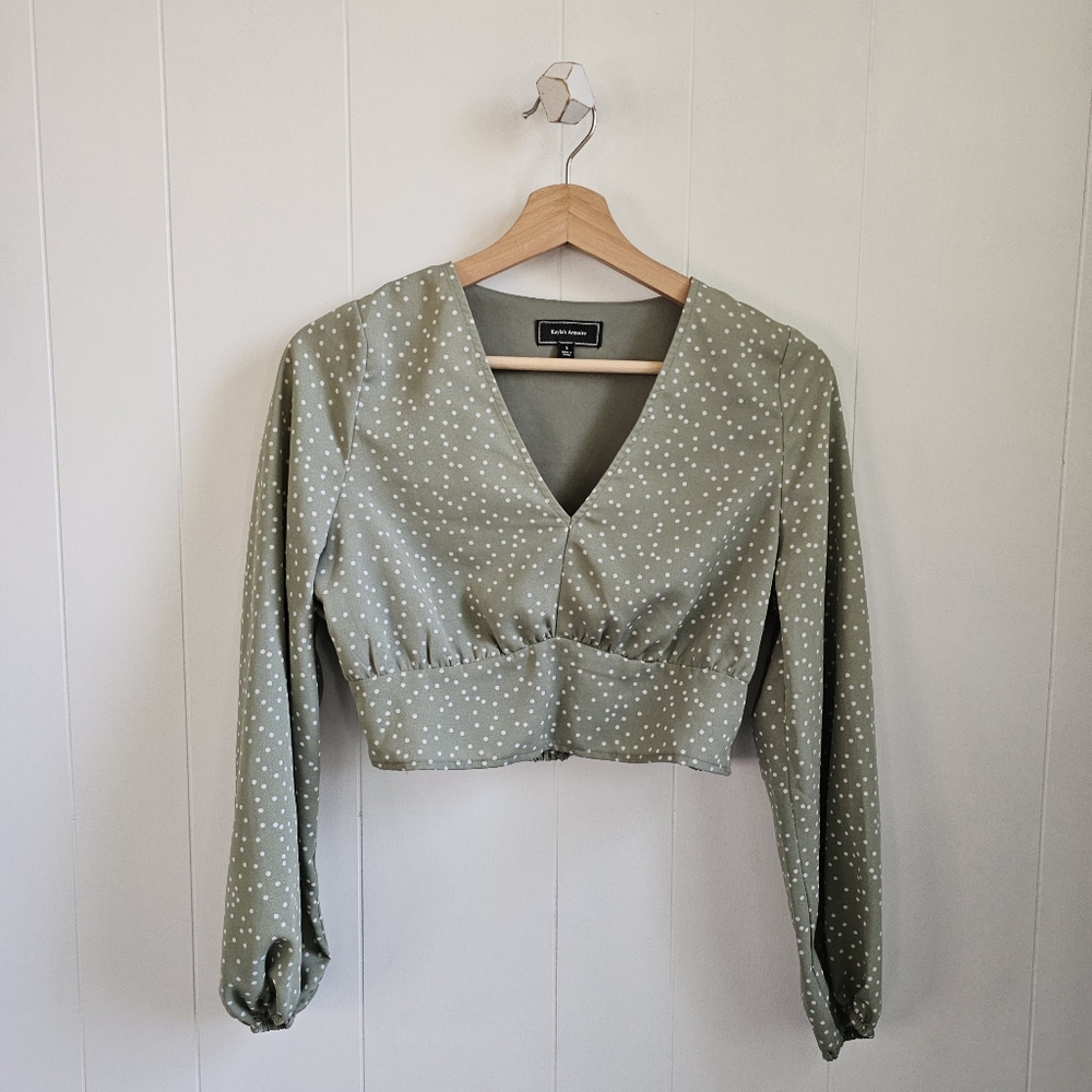 ☆ KAYLA'S ARMOIRE Sage Polka Dot Crop Top